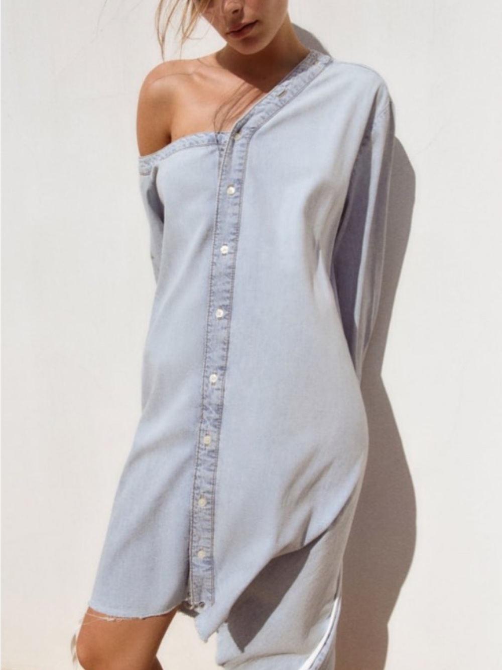 Zara Light Blue One-Shoulder Shirt Dress